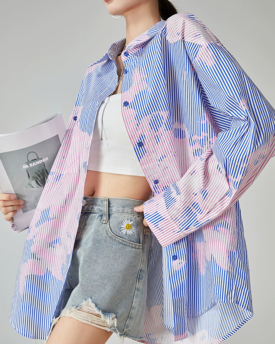 Blue Stripe Pink Art Print Shirt FER0180