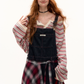 Half Button Border Top / Wide-Leg Denim Overalls ASG0053