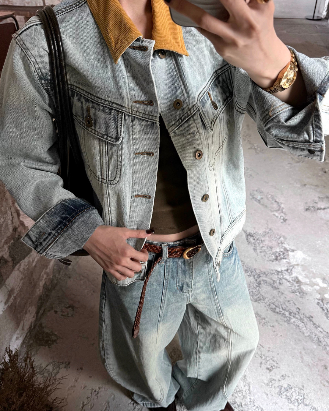 Color-Block Lapel Denim Jacket WWP0002