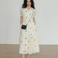 Apricot Flower Embroidery Tiered Long Dress VAS0022