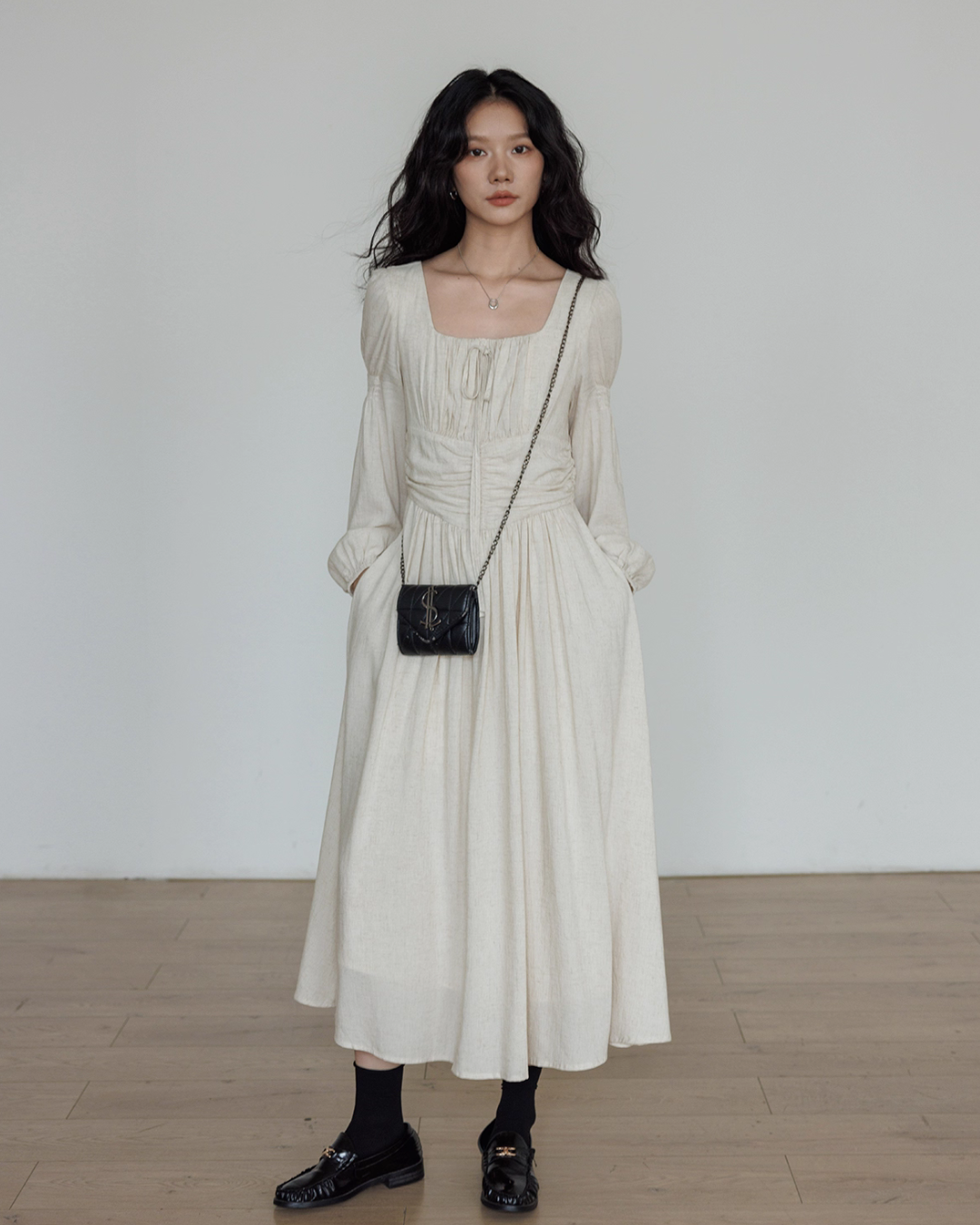 Linen Long-sleeve Slim Dress VAS0155