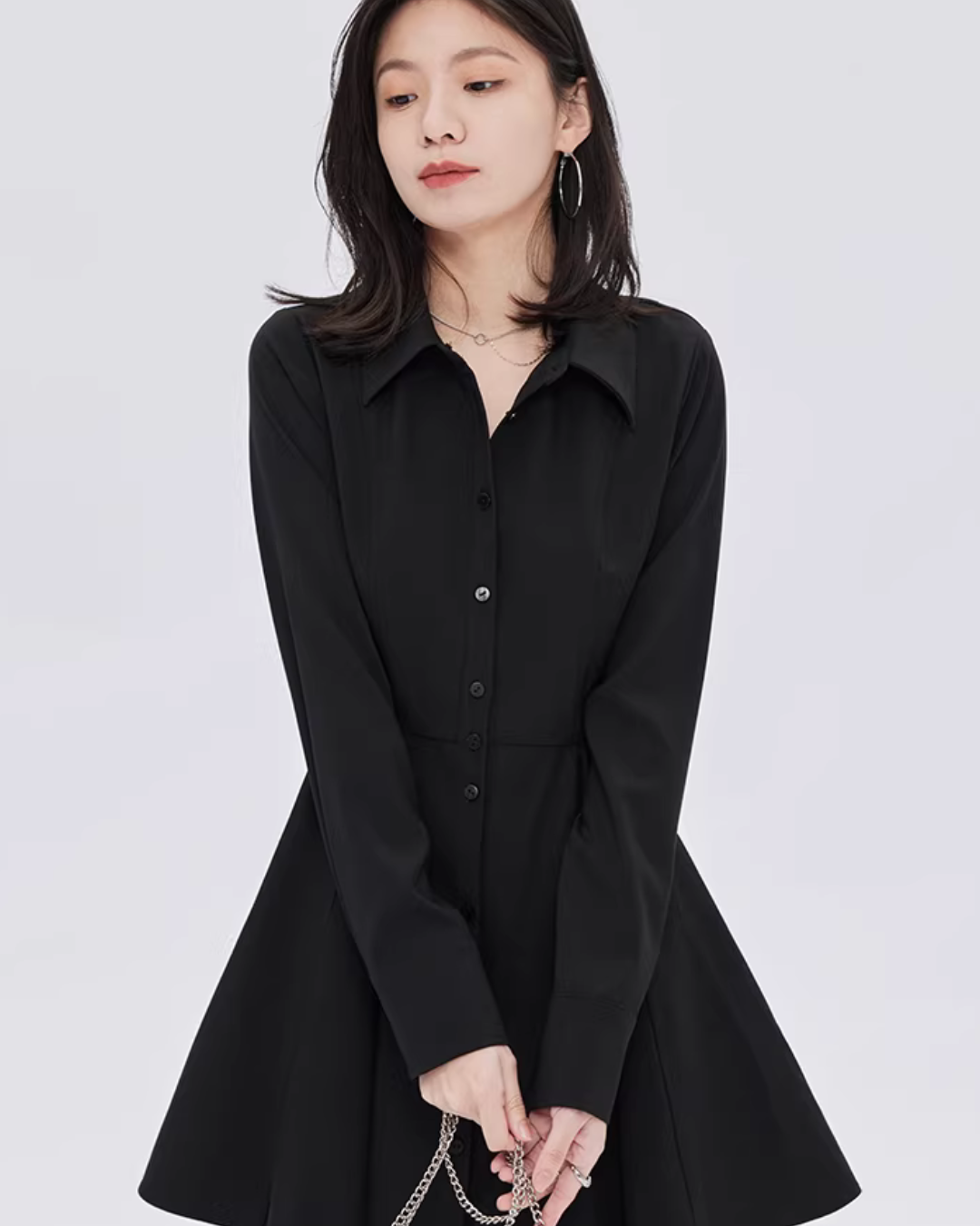 Fitted Long-Sleeve Shirt Mini Dress SHN0056