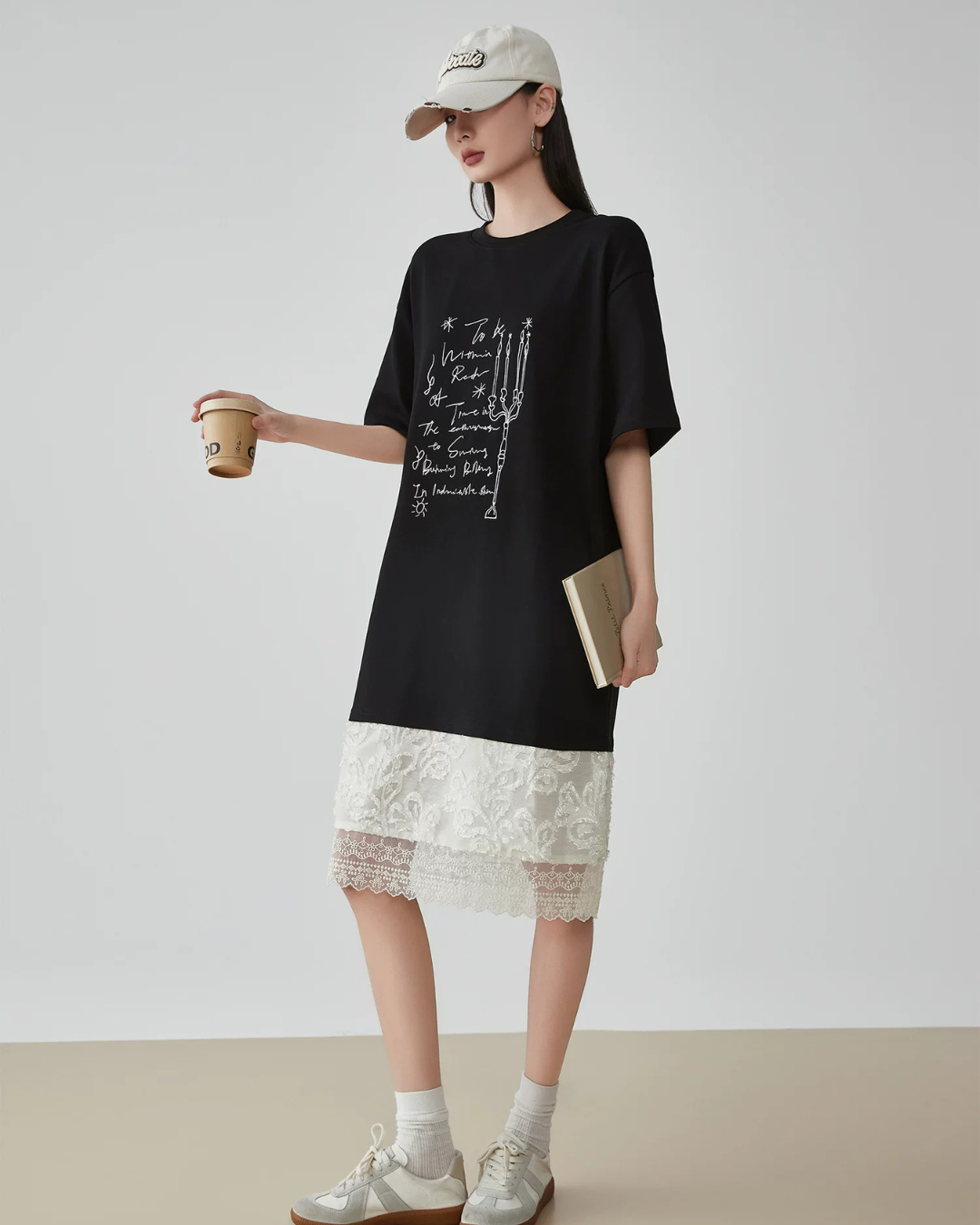 White Lace Docking T-Shirt Dress FER0187