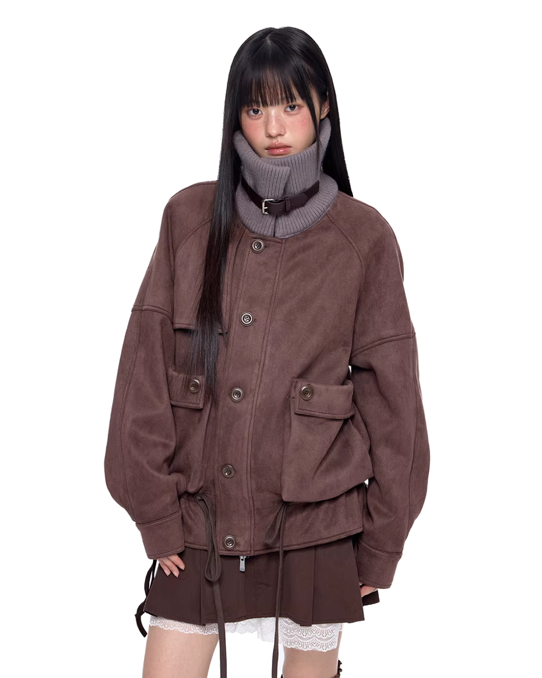 Knit Collar Suede Jacket EZK0089
