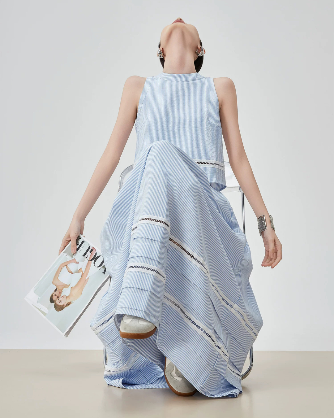 Striped Sleeveless Top / Wide Skirt FER0143