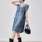 V-Neck Sleeveless Denim Dress FER0115
