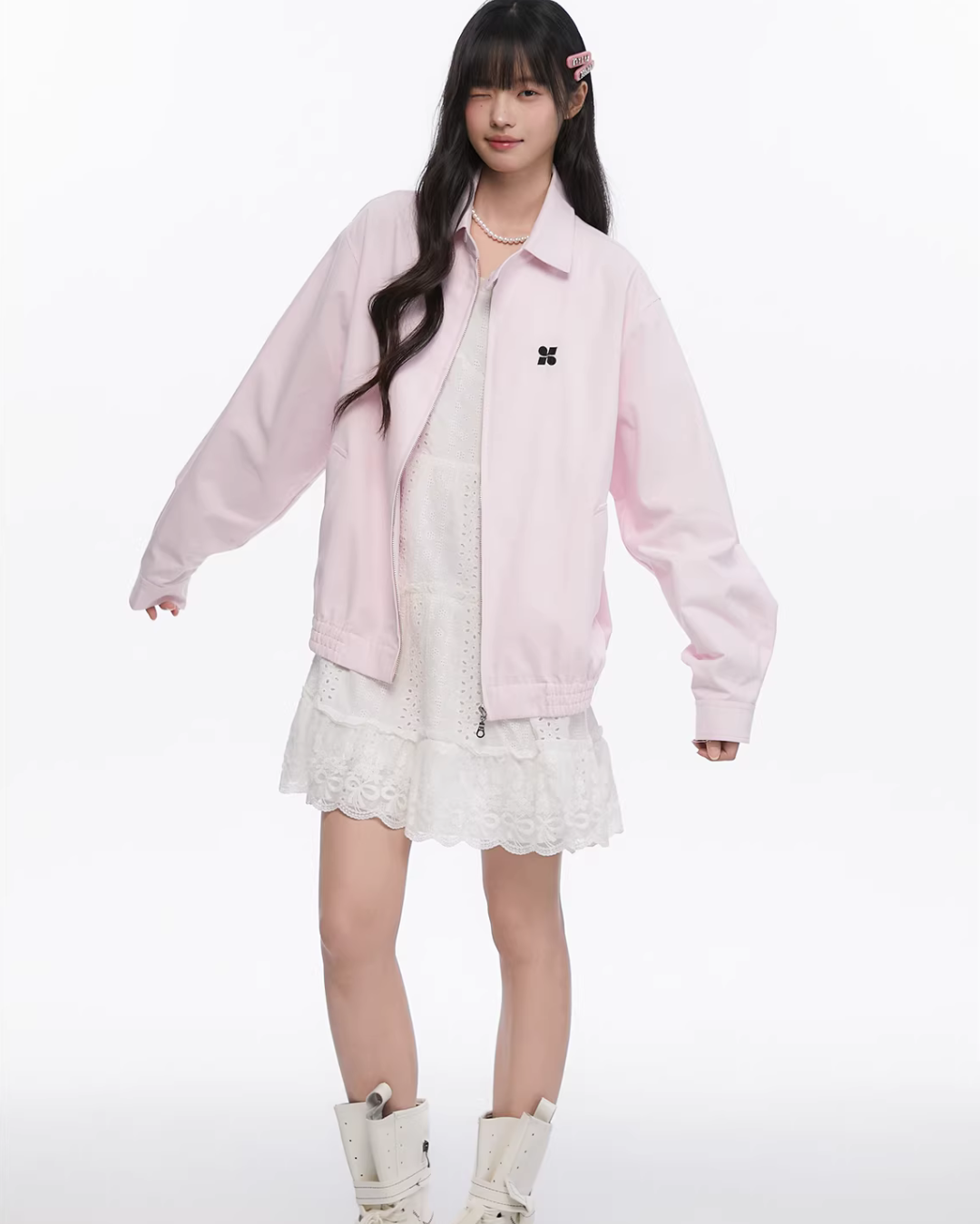 Pink Casual Polo Collar Jacket KIP0001