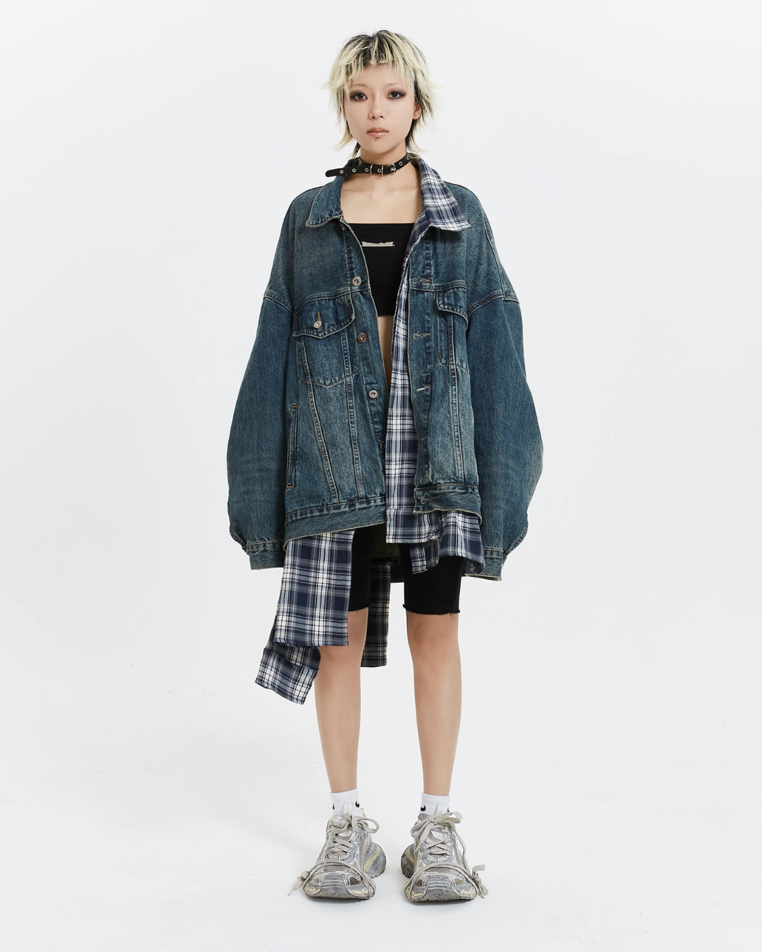 Plaid Shirt Vintage Denim Jacket MCY0005