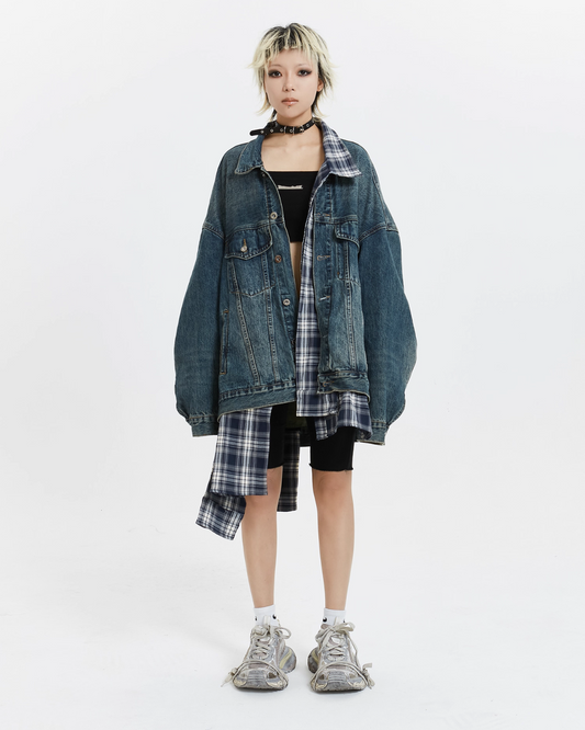 Plaid Shirt Vintage Denim Jacket MCY0005
