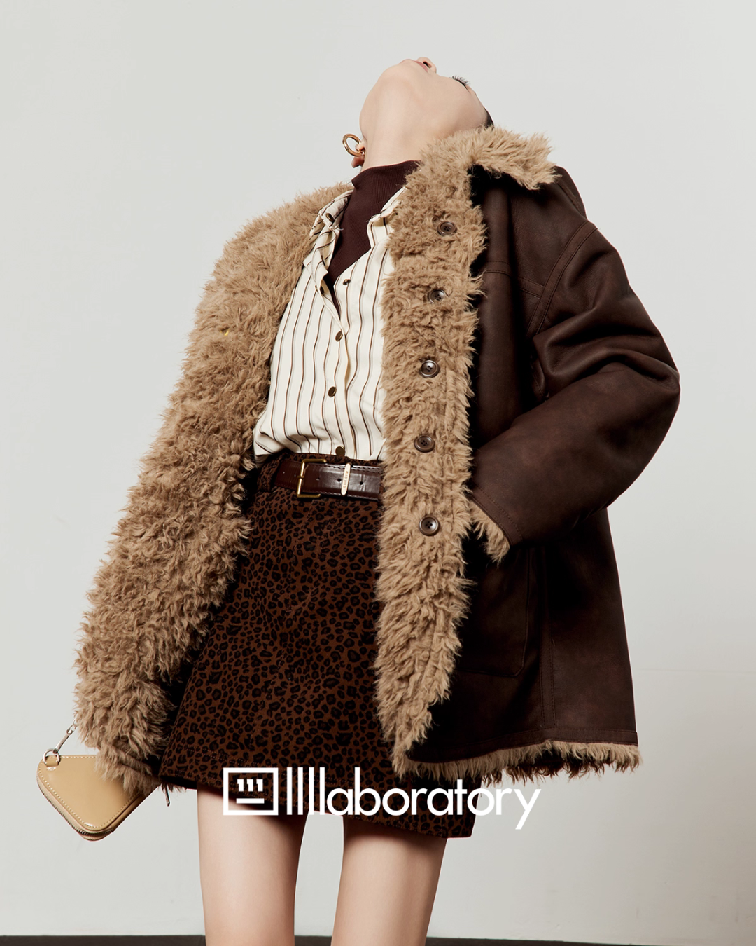 Faux Mouton Coat / Leopard Print Mini Skirt LLA0557