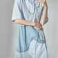 French Blue Patchwork Shirt Dress LLA0114