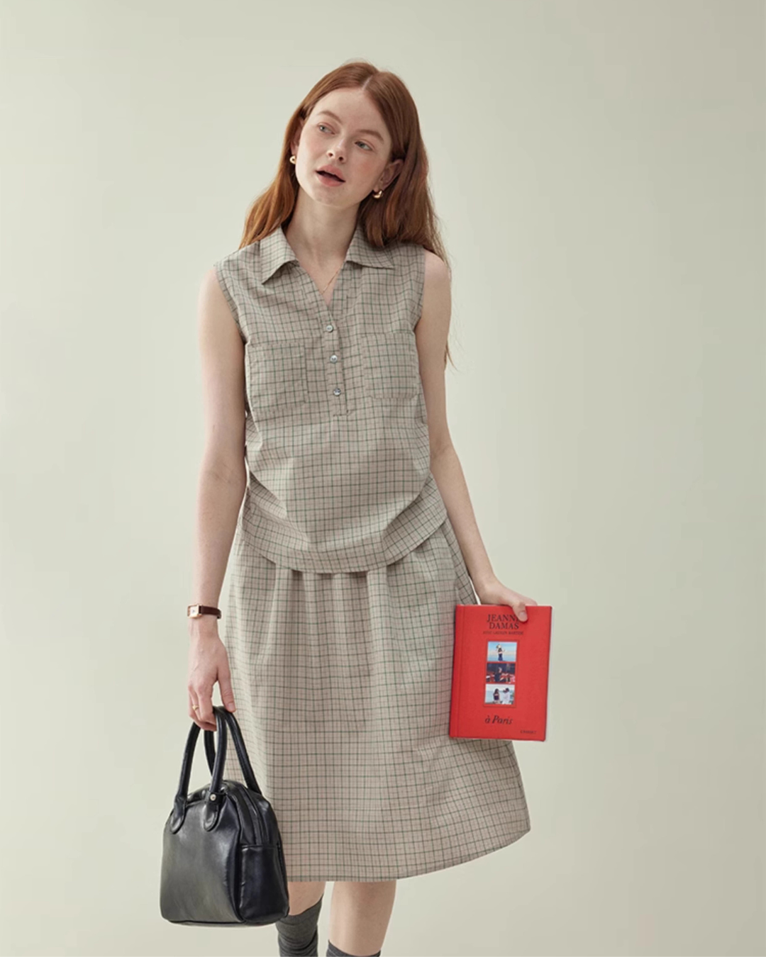 Retro Plaid Sleeveless Shirt / Long Skirt AMU0025