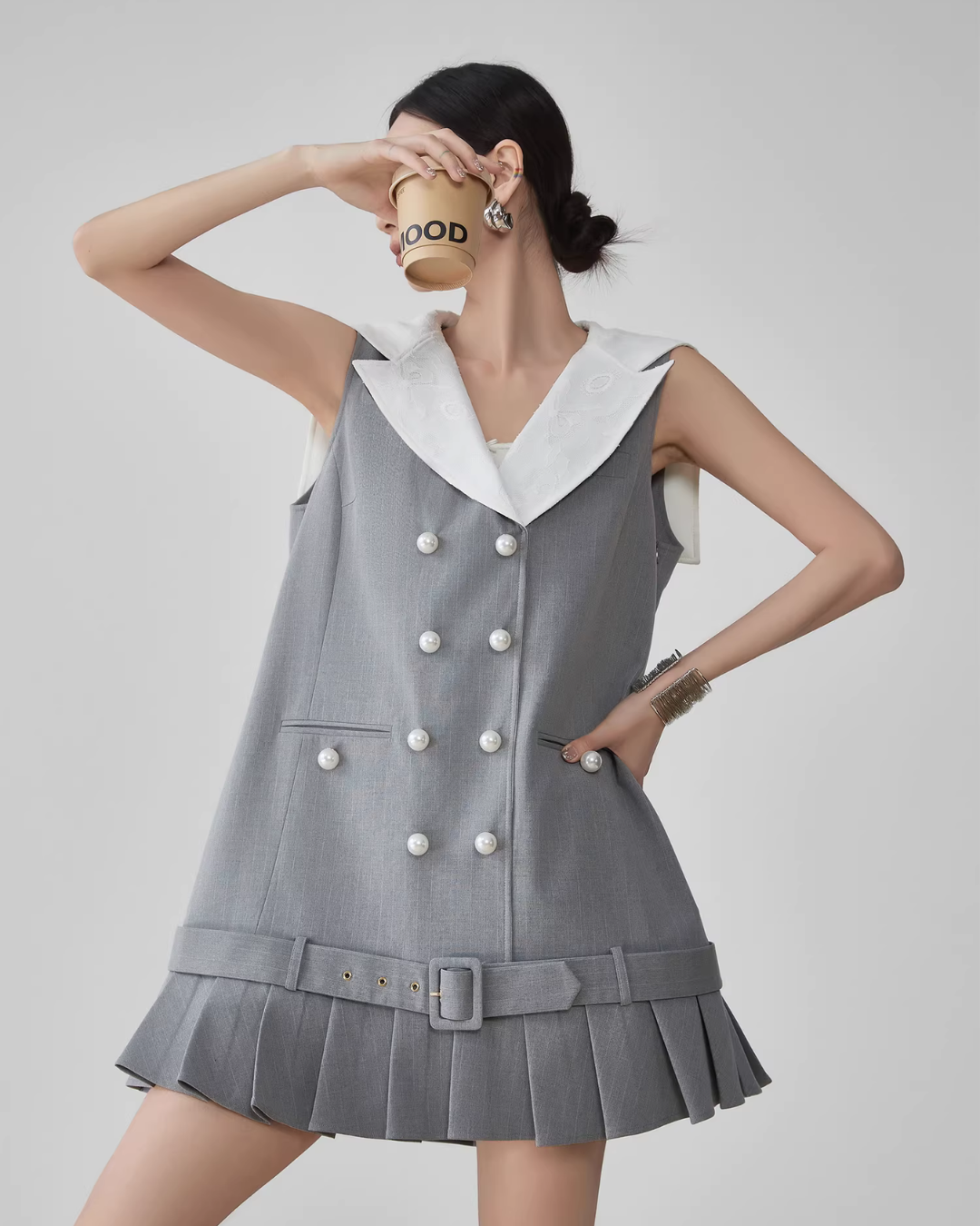 Double-Button Flare Mini Dress FER0093