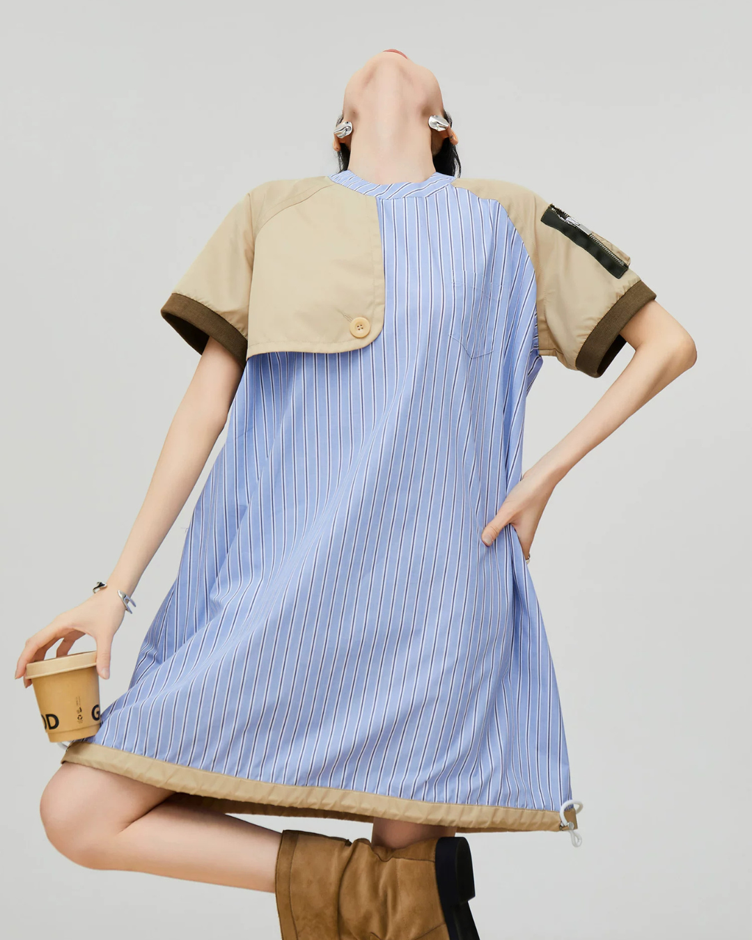 Mixed Material Docking Balloon Dress FER0357
