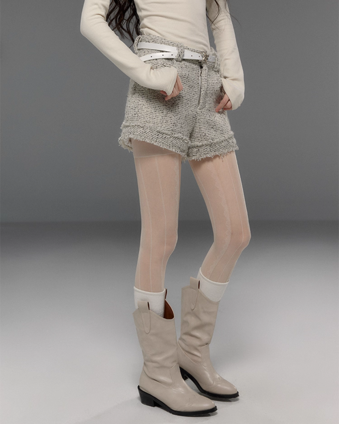 Tweed No-Collar Coat / Shorts / Knee Length Skirt TRK0006