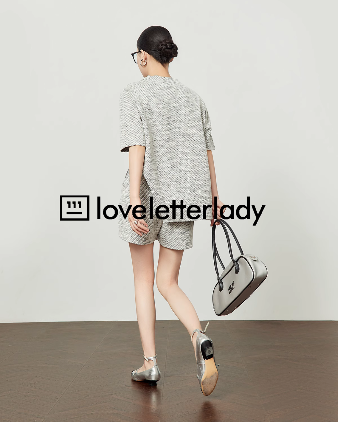 Gray Chiffon Short Sleeve Tops / Short Pants LLA0449