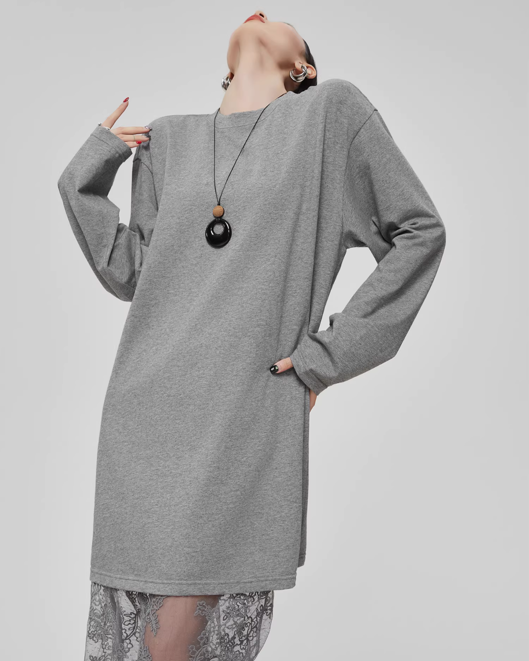 Lace Patchwork Long-Sleeve Dress FER0053