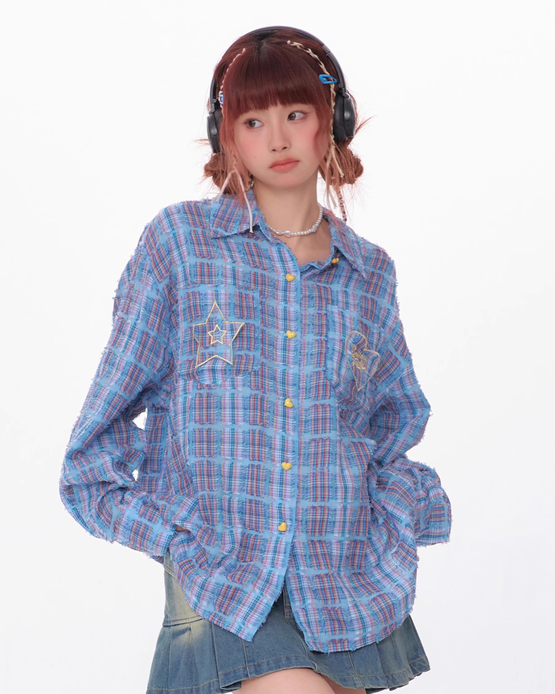 Heart Button Plaid Shirt ZZF0356