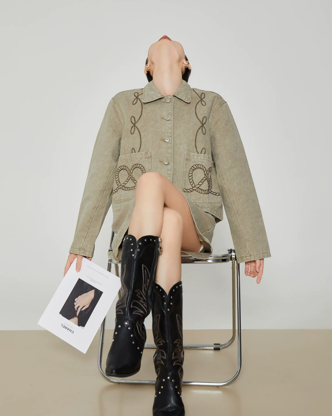 Retro Rope Embroidered Jacket / Mini Skirt FER0391