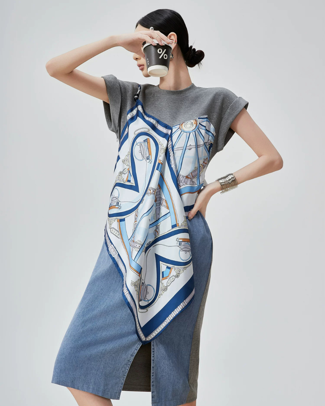 Printed Scarf Layered-Style Dress FER0291