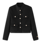 Black Gold Buckle Short Jacket / Black Casual Wide Pants WEO0069