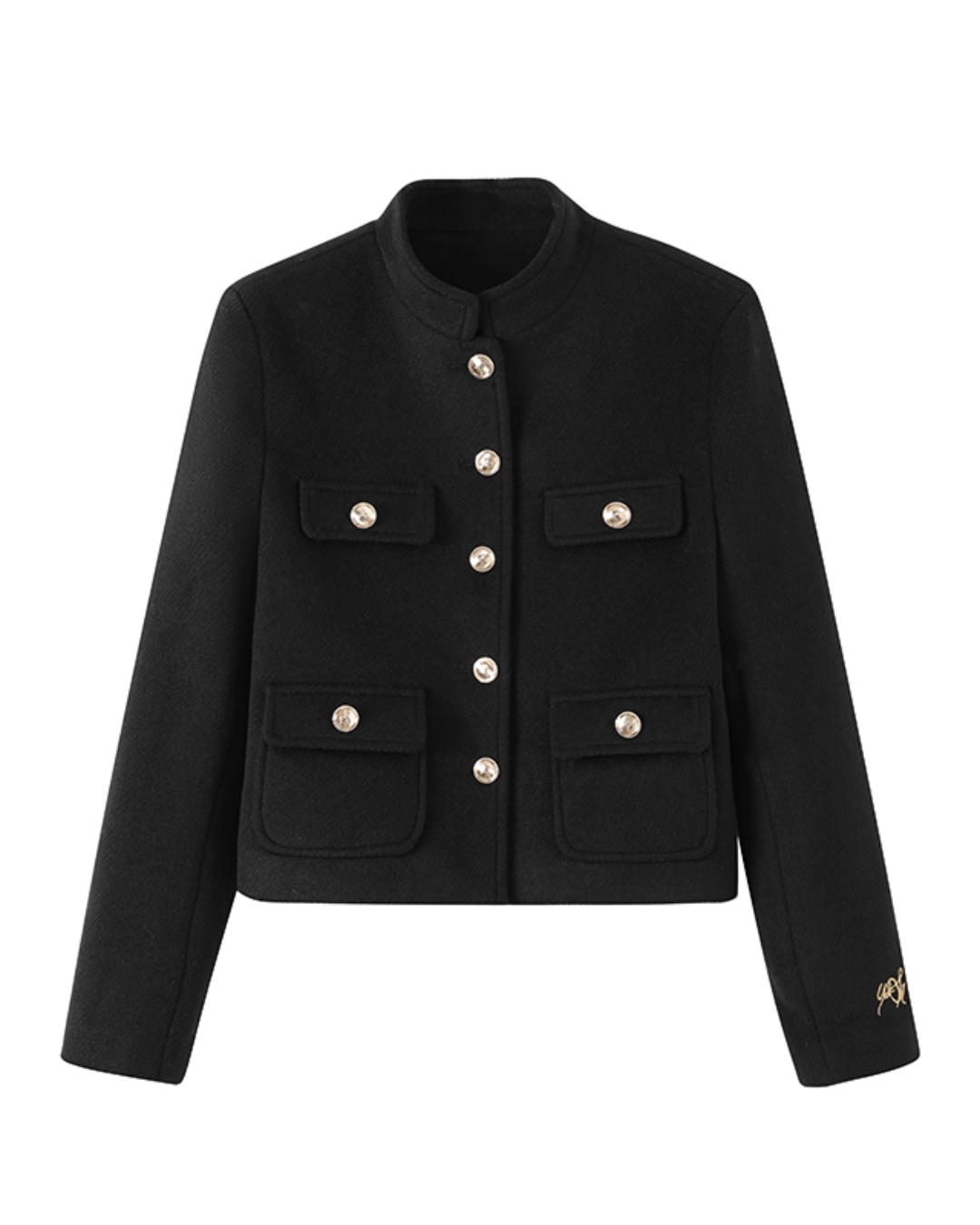 Black Gold Buckle Short Jacket / Black Casual Wide Pants WEO0069