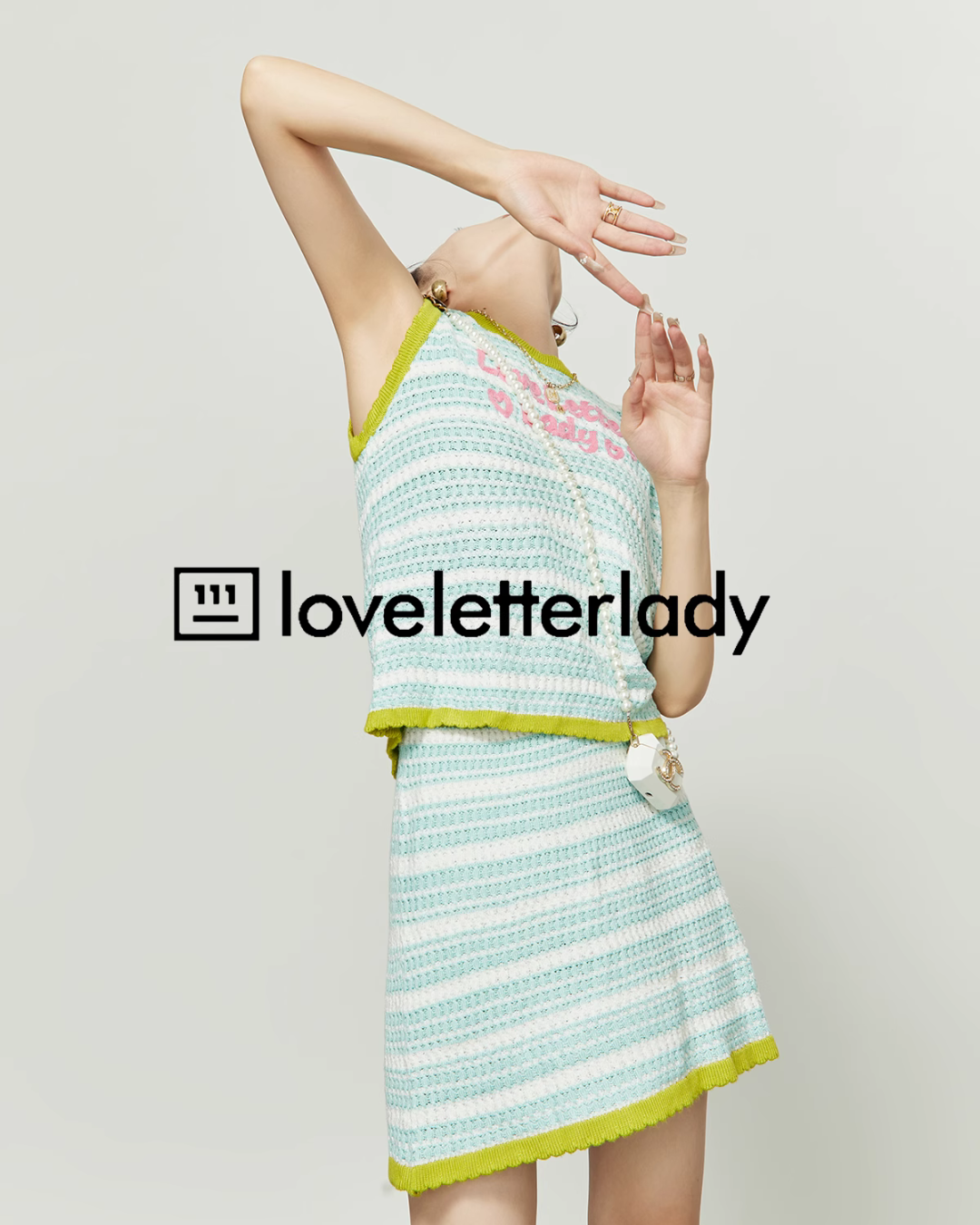 Blue Striped Summer Knit Vest / Skirt LLA0213