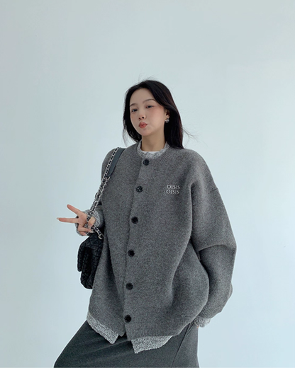 Layered Style Round Neck Knit Cardigan YLS0989