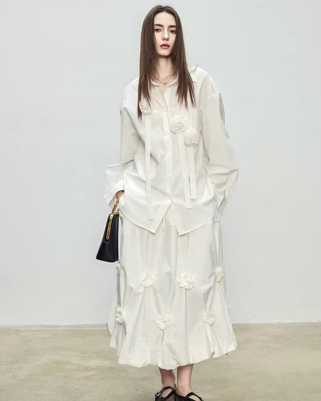 Ribbon Design Handmade Flower Shirt TEO0001