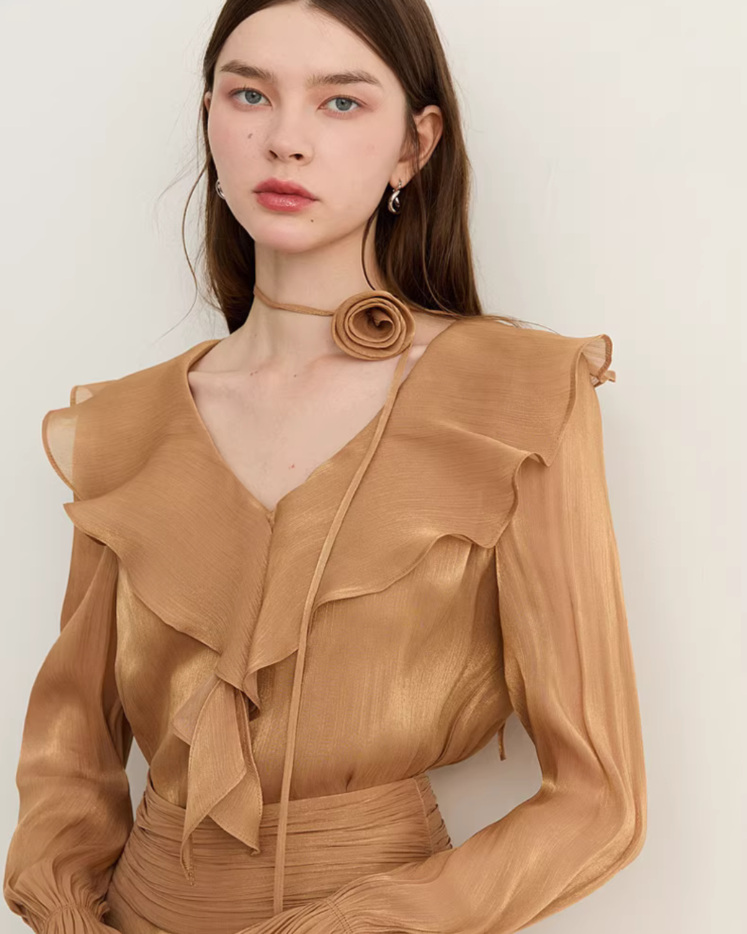 Ruffled Long-sleeve Top / Flared Mini Skirt DPY0076