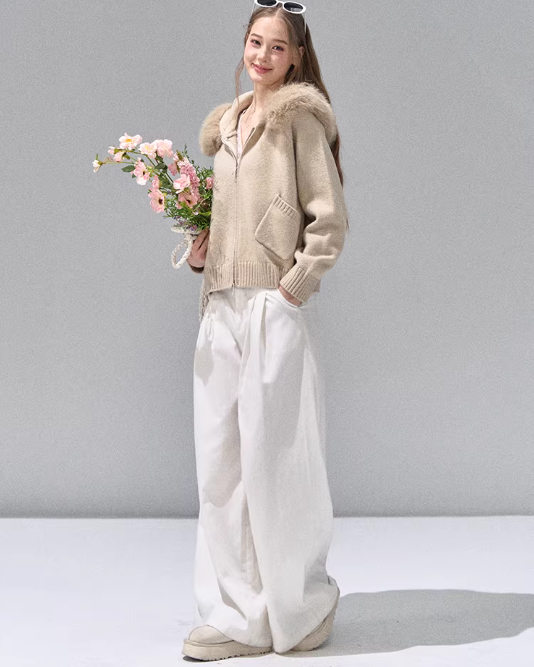 Hooded Fur Zip Knit Cardigan RCR0013