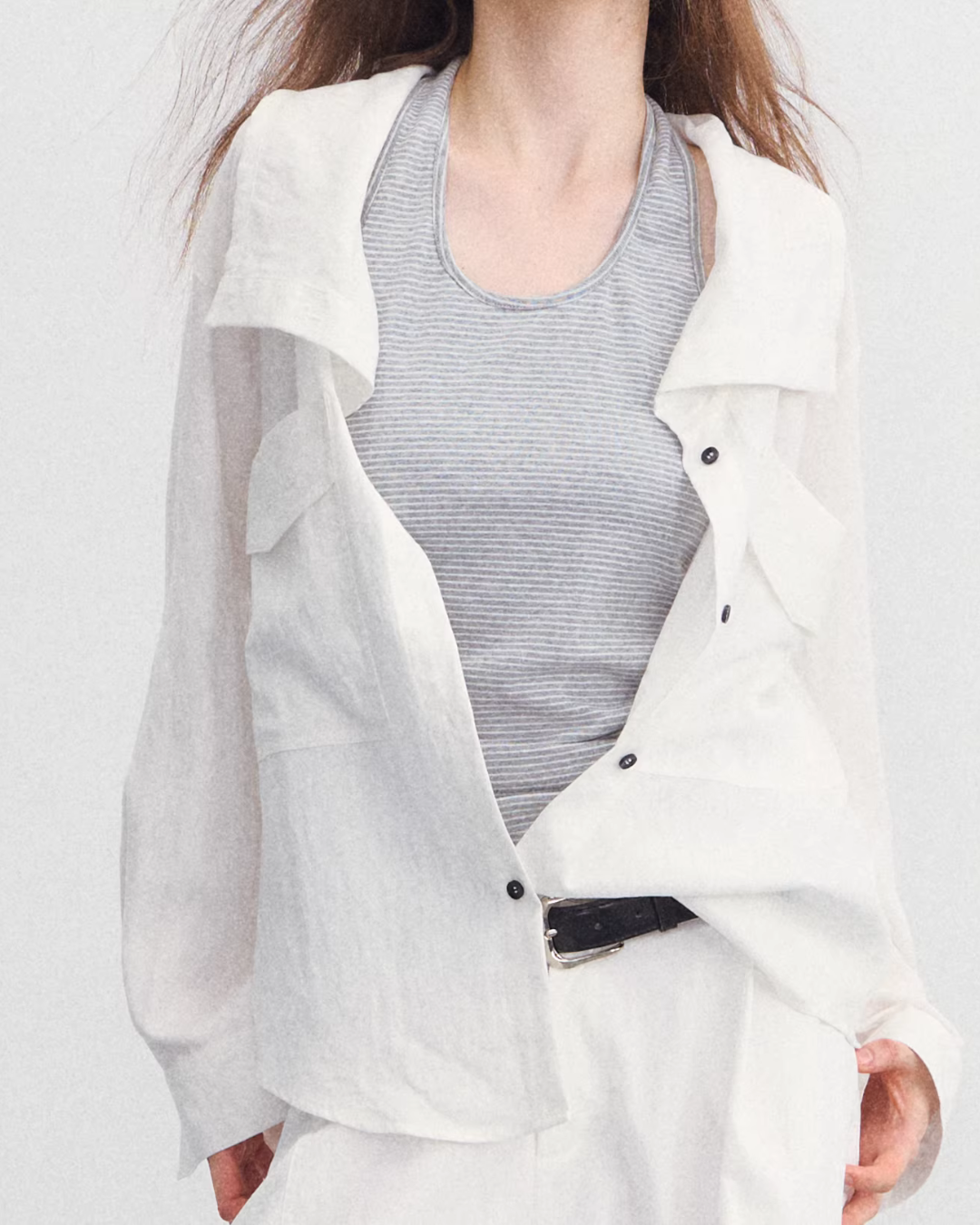 White Long Sleeve / Striped Knit Underwear SPY0032