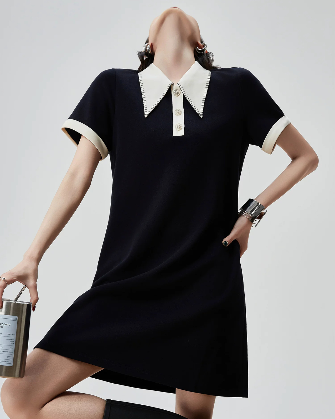 Color-Block Design Polo Dress FER0217
