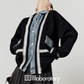 Denim Shirt Docking Knit Cardigan / Pleated Skirt LLA0647