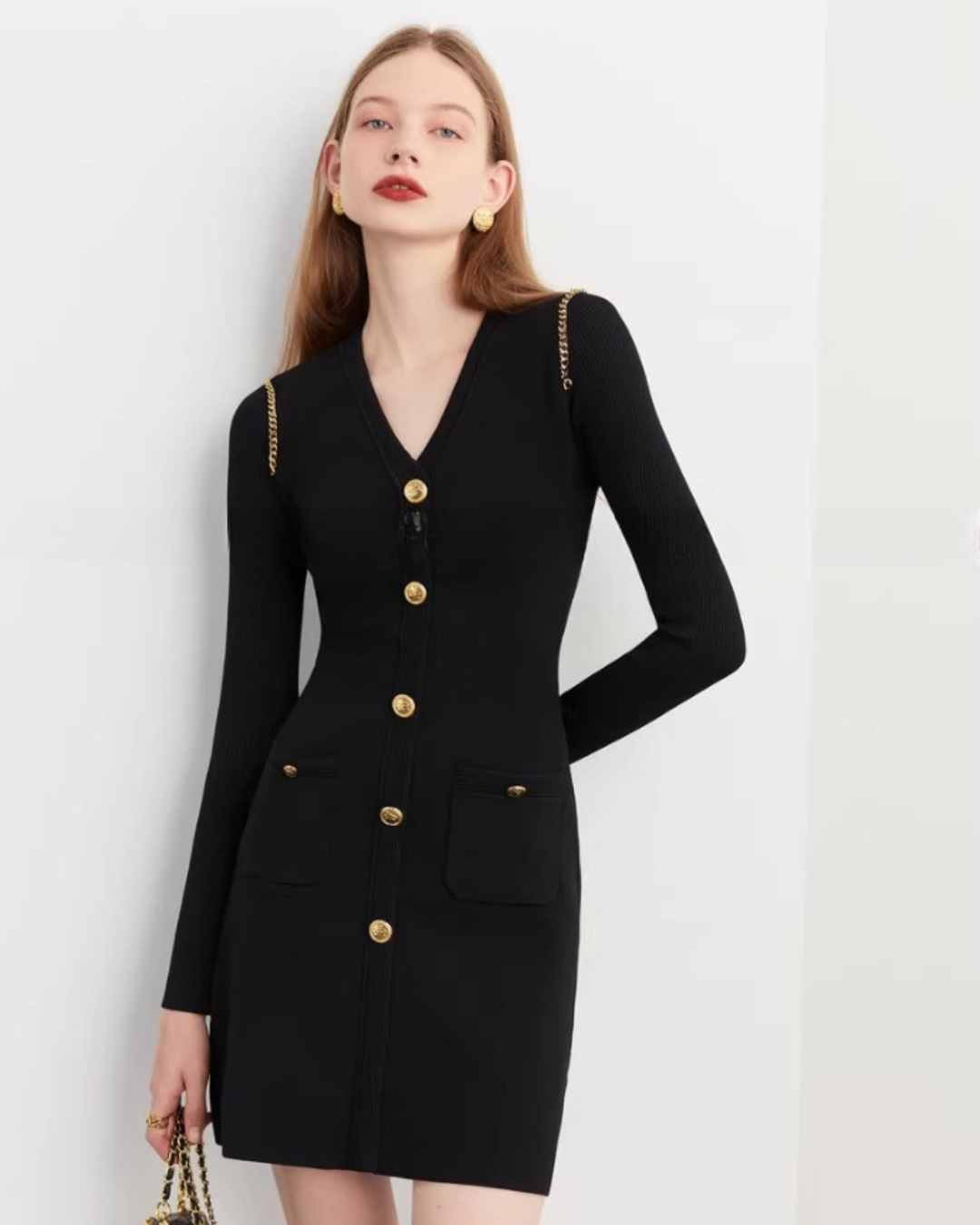 Elegant Black Knit Dress DPY0082