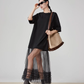 Black Patchwork Mesh T-Shirt Dress FER0055