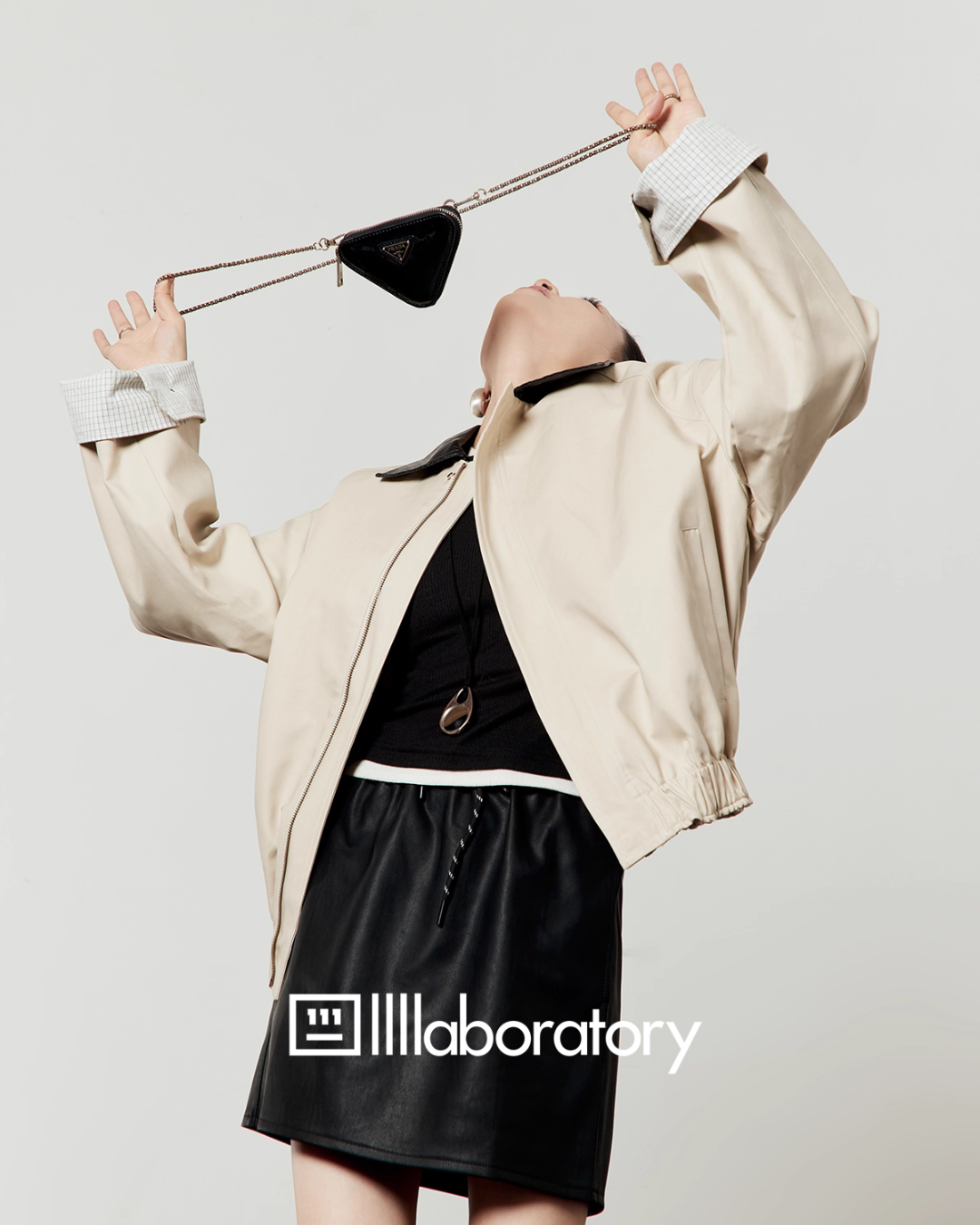 Beige Casual Short Jacket / Trapezoid Mini Skirt LLA0527