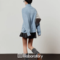 Stand Collar Knit Top / Striped Mini Skirt LLA0627