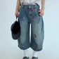 Heart Embroidery Design Wide Denim Pants YLS0851