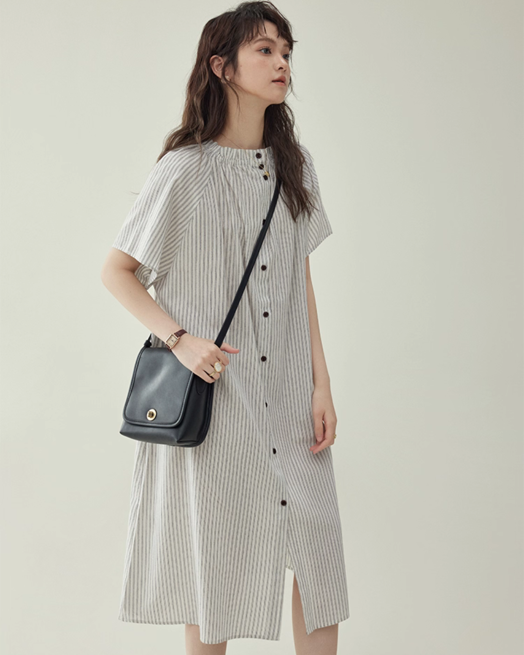 French Striped Shirt Dress  AMU0038