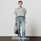 Polo Knit Relax Tops / Stripe Pleated Skirt LLA0490