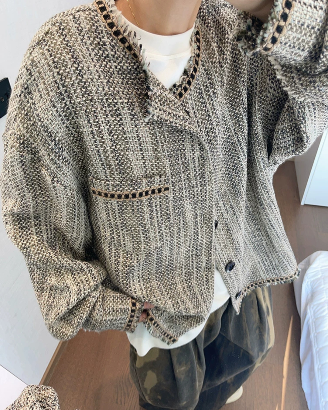 Round-Neck Tweed Jacket DAZ0005