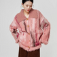 Pink Big Lapel Sweater Cardigan / Corduroy Long Skirt LLA0347