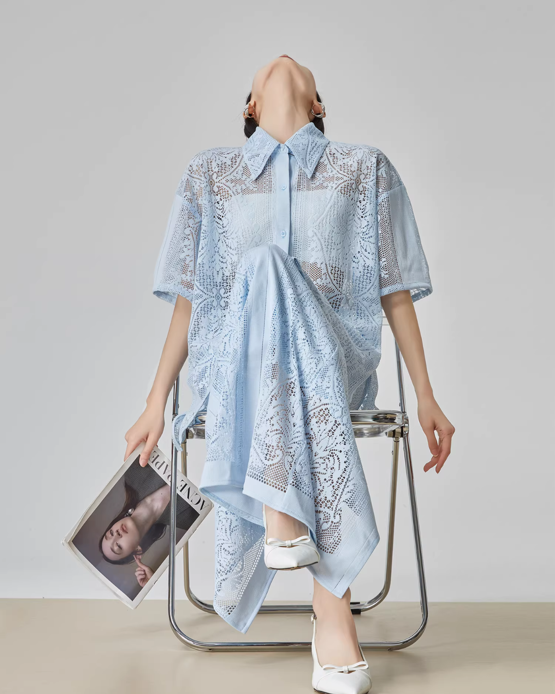 Panel Lace Color Shirt / Ornament Panel Lace Skirt FER0107