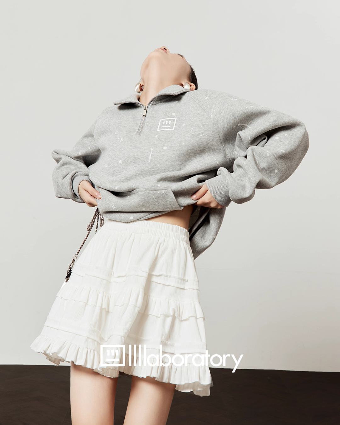 Half-Zip Sweat Top/Lace Mini Skirt LLA0565