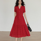 Small Flower Red Long Dress VAS0093