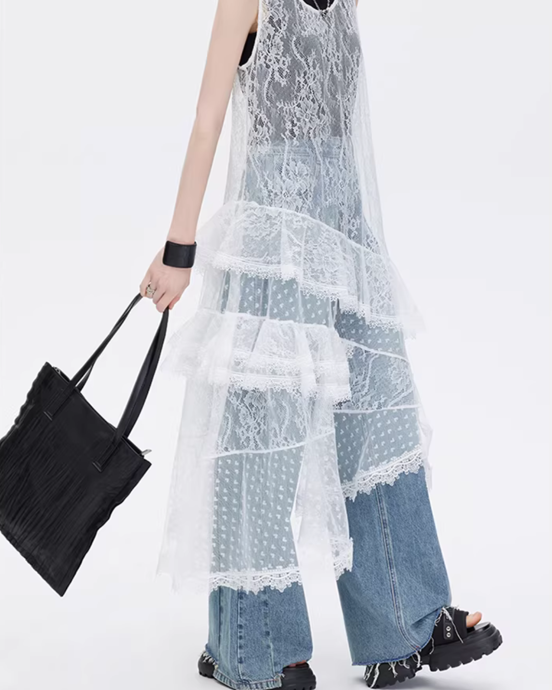 Asymmetric Lace Patchwork Dress SHN0033