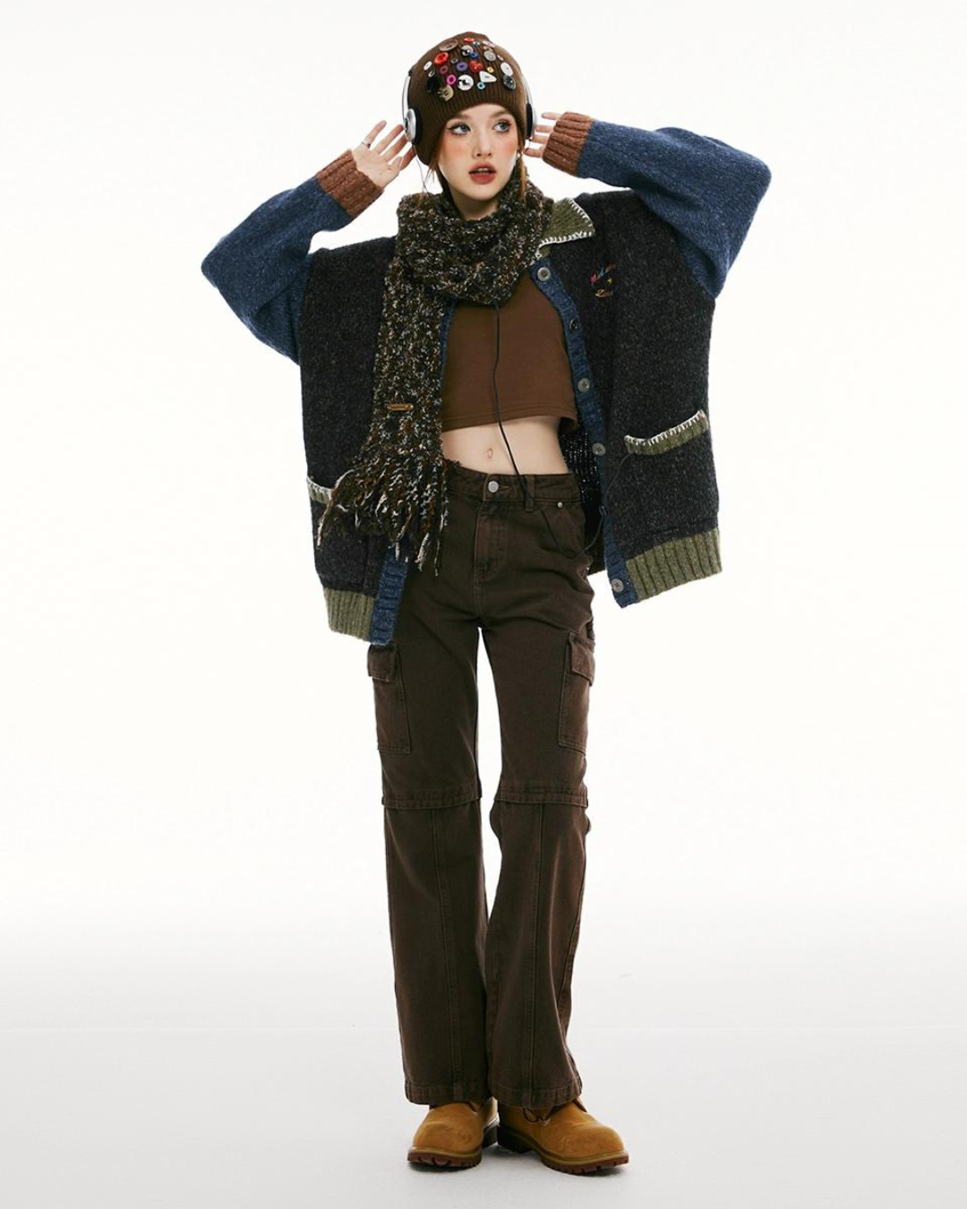 Contrast Color Knit Jacket IMO0111