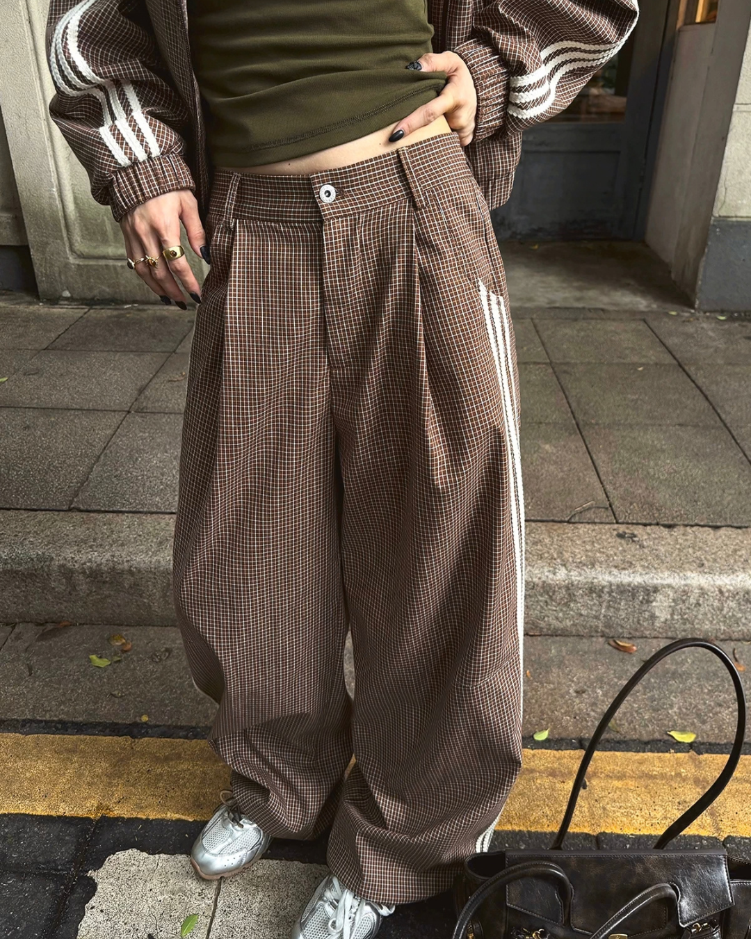 Vintage Plaid Stand Collar Jacket / Casual Pants WWP0017