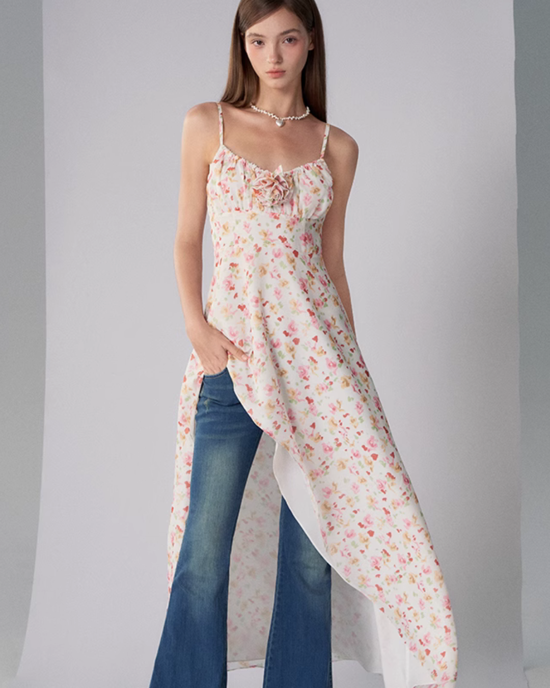 LLDC Diagonal Split Hem Floral Maxi Dress